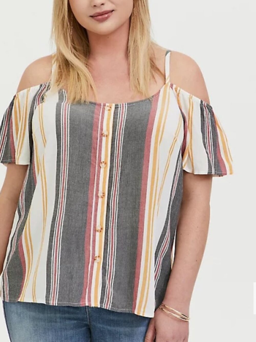 TORRID Safari Stripe Cold Shoulder Blouse Size 4